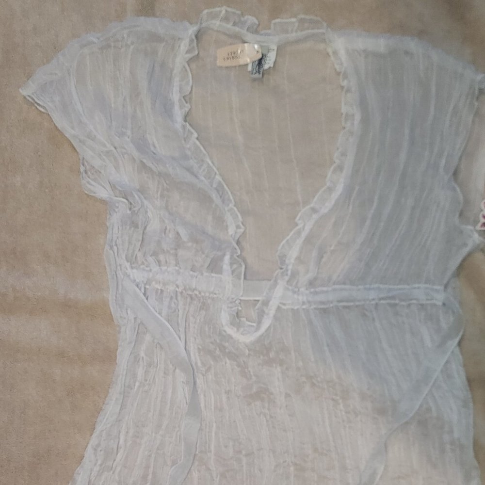 BECCA Sheer White Swim Coverup with Ruffled Trim